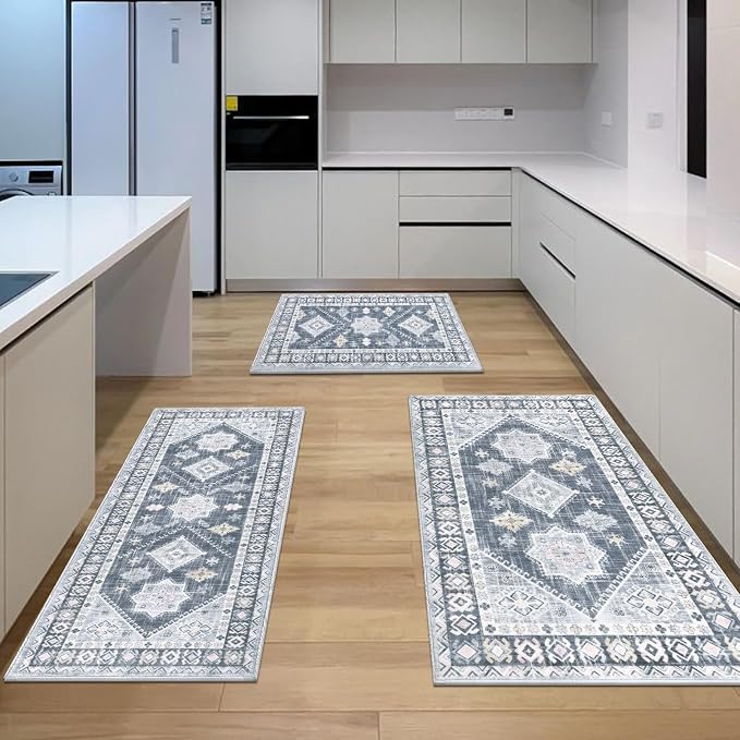 HEBE Boho Kitchen Rugs Set of 3, Non Slip Washable Kitchen Mats - Image 6