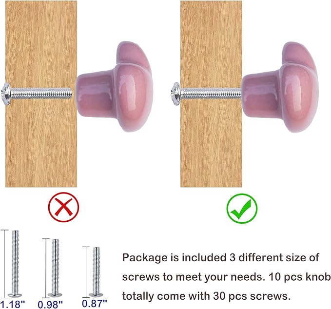 Ceramic Drawer Knobs Heart Shape Cabinet Dresser Pulls Handles with 3 Sized Screws, Kitchen Furniture Knobs for Closet Cupboard Wardrobe (10 Pack, Pink)