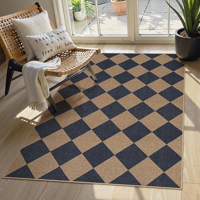 Lahome Checkered Easy Jute 3x5 Outdoor Rug, Washable Rugs by Lahome