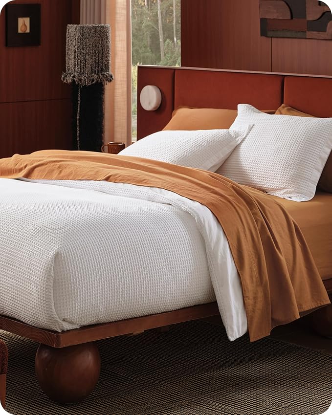 Bedsure Cotton Duvet Cover Queen - 100% Cotton Waffle Weave Coconut White Duvet Cover Queen Size, GentleSoft™ and Breathable Bedding Set for All Season, 3 Pieces, 90"x90"