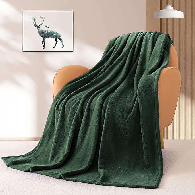 BEAUTEX Fleece Throw Blanket for Couch Sofa or Bed， Throw Size Soft Fuzzy Plush Blanket, Luxury Flannel Lap Blanket, Super Cozy and Comfy for All Seasons (Emerald Green, 50" x 60")