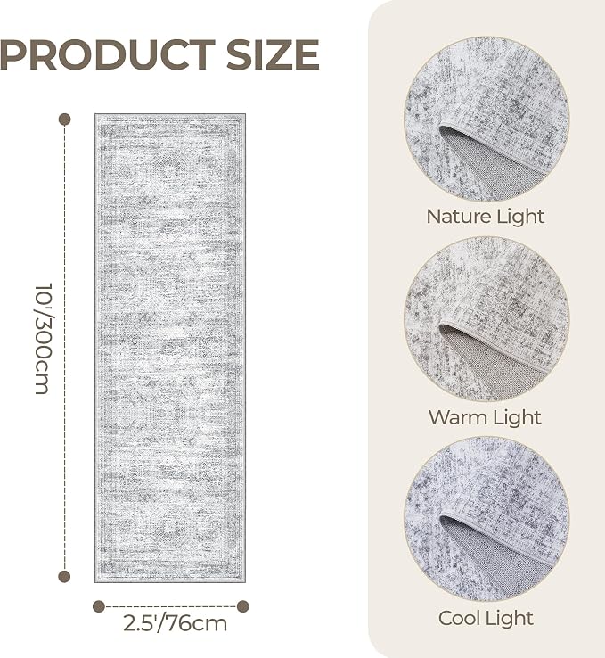 2'6 x 10' Runner Rug Non Slip, Washable Kitchen Rugs, Living Room, Long Rug - Image 2