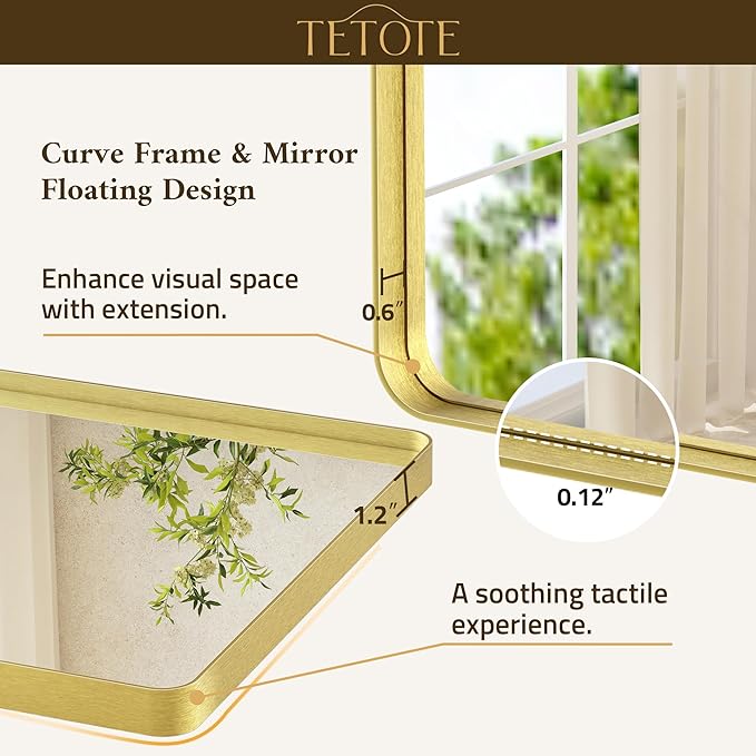 TETOTE Gold Mirrors for Wall 30 x 36 Inch Brushed Gold Bathroom Mirrors, Tempered Glass, Modern Farmhouse Wall Mounted Mirror for Decorative(Horizontal/Vertical)