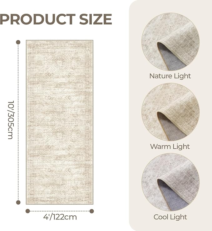 4x10 Runner Rug Non Slip, Washable Hallway Runner Rug, Nursery Room, Soft - Image 2