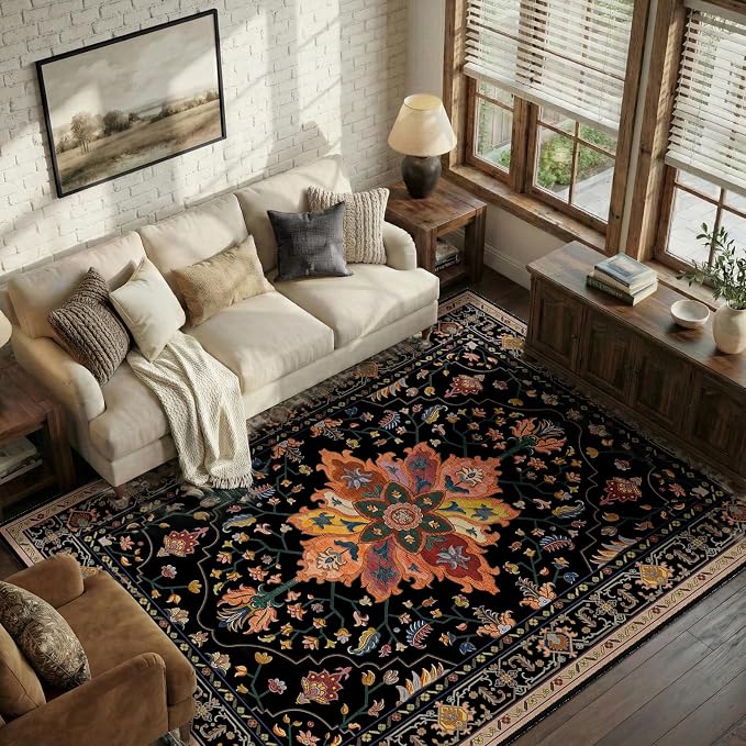 RELEANY Washable Area Rug, Water Repellent, Pet Friendly, Vintage Floral Boho - Image 4