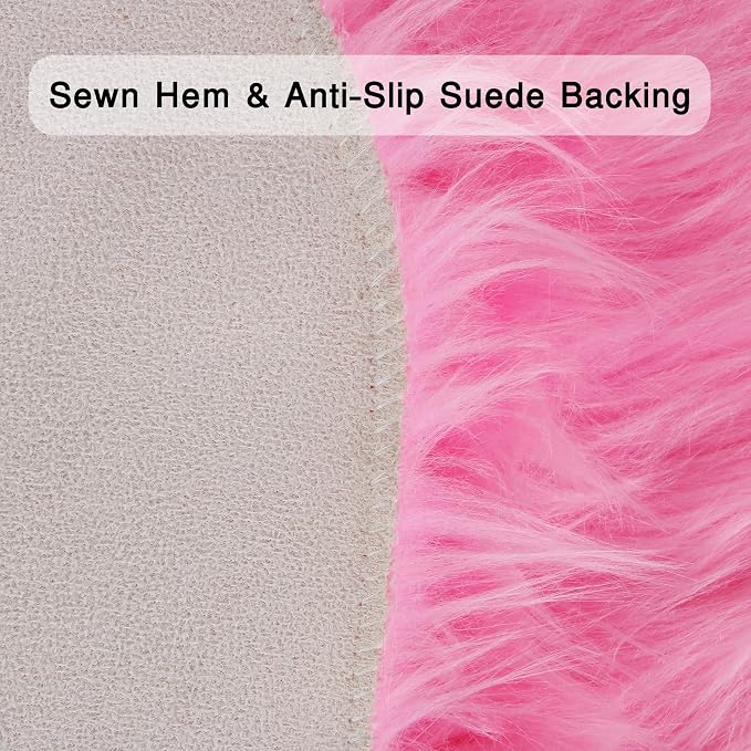 duduta Hot Pink Faux Sheepskin Fur Rug 3x5 ft, Fluffy Carpet Rug | Shag Fuzzy - Image 4