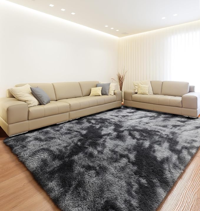 8x10 Area Rugs for Living Room, Tie-Dyed Dark Grey Fluffy Shag Large Bedroom Rug - Image 5