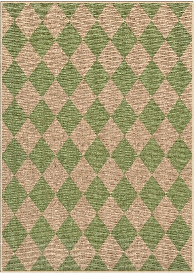 Lahome Checkered Easy Jute 5x7 Area Rug, Outdoor Patio Rugs Washable Green | - Image 8