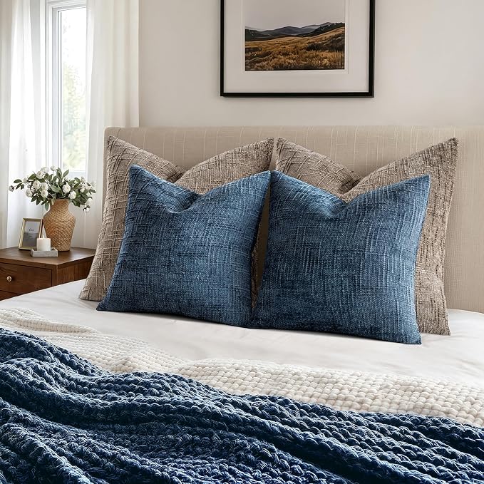 MIULEE Chenille Textured Throw Pillow Covers Blue Ashes 20x20 Set of 2 | Slubby - Image 4