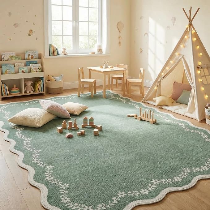 GarveeHome 5x7 Scalloped Area Rug Sage Green Washable Living Room Rug | Soft - Image 9