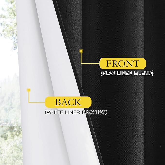NICETOWN Black Truly Blackout Linen Blend Flax Drapes - Image 6