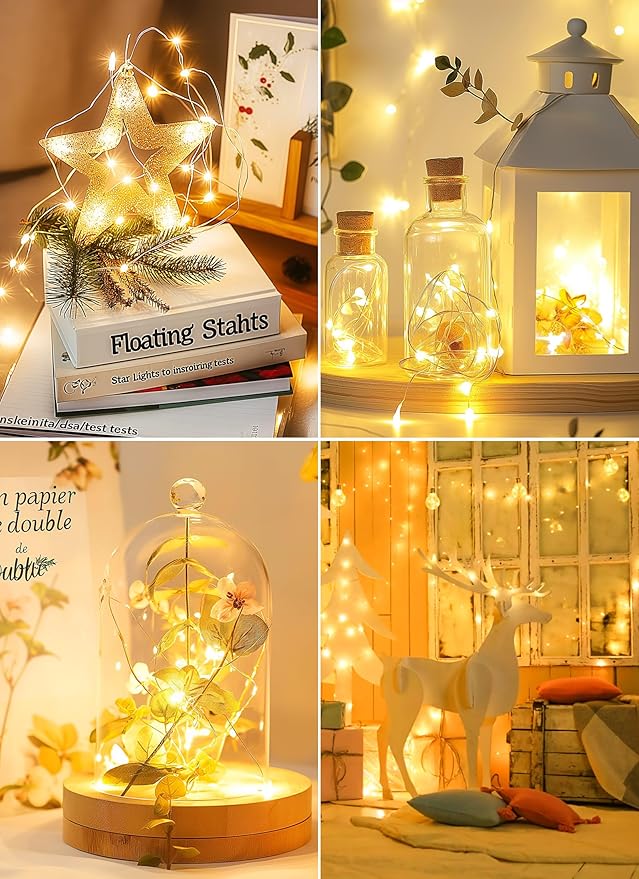 Fairy Lights Battery Operated, 2 Pack 33FT 100 LEDs Mini Battery Powered String Lights, Waterproof Copper Wire Twinkle Lights Mason Jar Lights for Indoor Home Wedding Christmas Decoration, Warm White