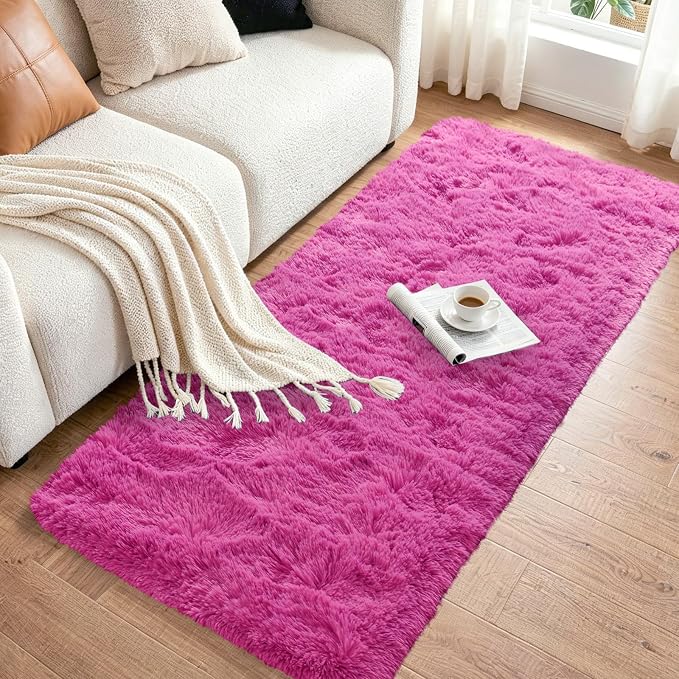 2x6 Hot Pink Fluffy Soft Runner Rug Non-Slip - Image 3