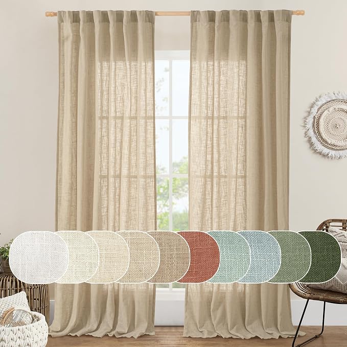 102 Inch Length Light Filtering Sheer Linen Curtains, 52 x 102 Inch | Linen by LAMIT