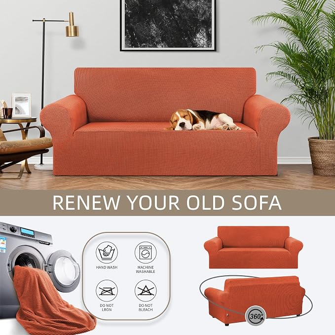 Loveseat Couch Cover, 2 Cushion Couch Slipcover, Pureed Pumpkin | 1-Piece - Image 3