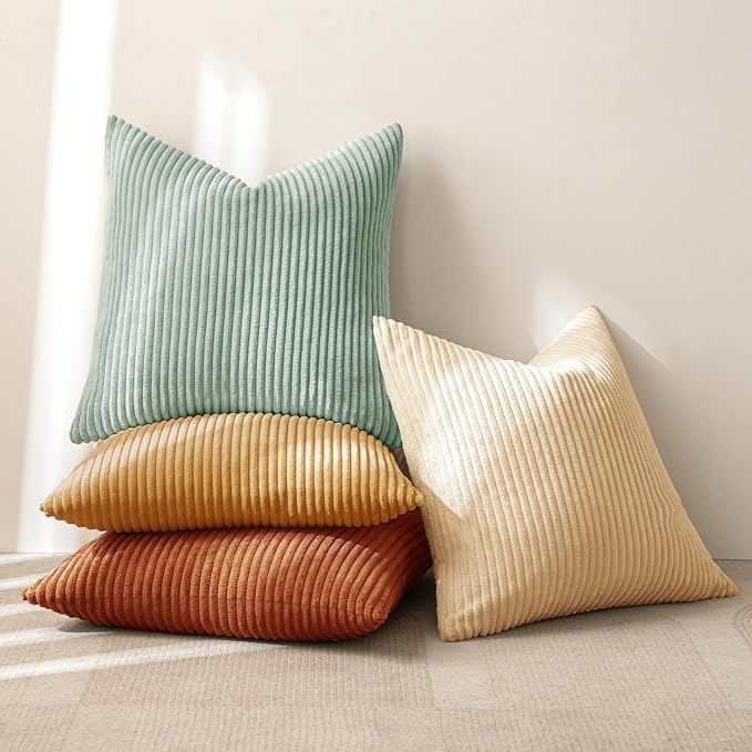 MIULEE Soft Corduroy Decorative Throw Pillow Covers Teal-Rust 18x18 | Set of 4 - Image 4