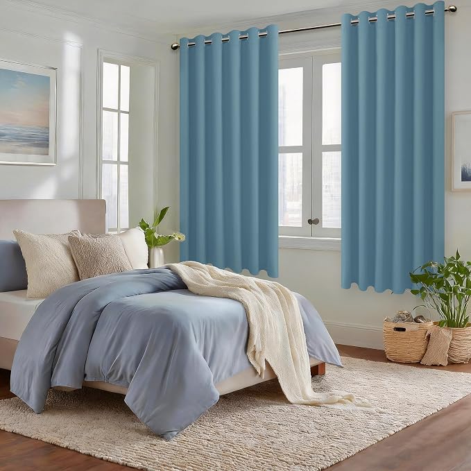 Grommet Blackout Curtains for Bedroom, 70 x 63 Inches, Stone Blue | Thermal - Image 6