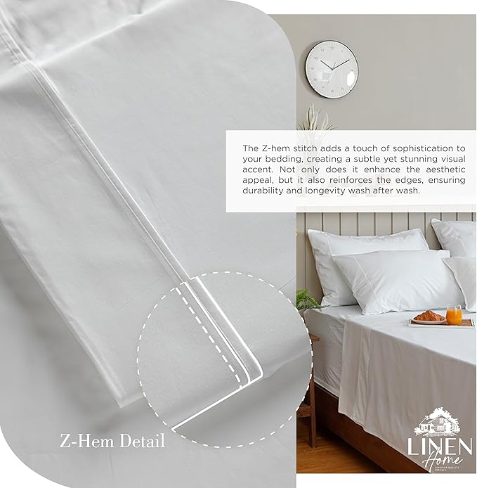 Linen Home 100% Cotton Percale Sheets Twin Size, White, Deep Pocket, 3 Pieces Set - 1 Flat, 1 Deep Pocket Fitted Sheet and 1 Pillowcase, Crisp Cool and Strong Bed Linen