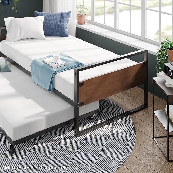 ZINUS Suzanne Bamboo and Metal Daybed with Trundle, Mattress Foundation with Steel Slat Support, Easy Assembly, Twin