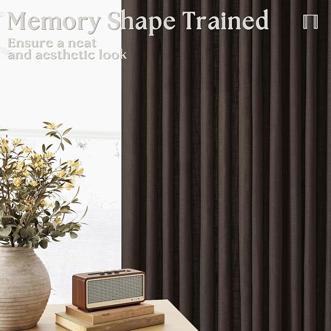 Dark Chocolate 80 Inch Pinch Pleated Semi Sheer Linen Curtains 2 Panels | - Image 8