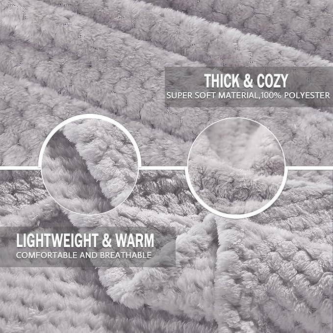 Exclusivo Mezcla Soft Waffle Fleece Bed Blanket King Size, Light Gray | - Image 6