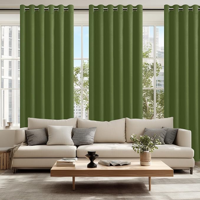 Room Darkening Curtains for Bedroom Olive Green 70x84 Inch 2 Panels | Thermal - Image 6