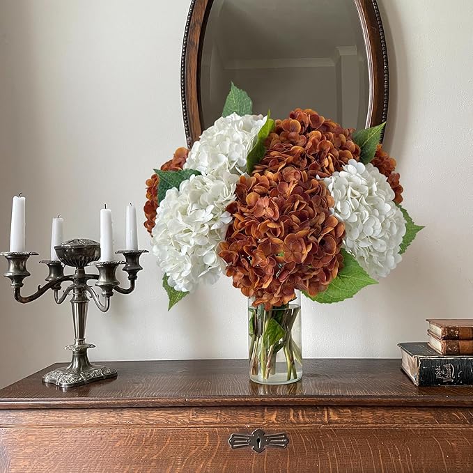 YalzoneMet 4Pcs Real Touch Hydrangea White Artificial Flowers 21'' Faux Latex Big Hydrangea Flowers for Wedding Table Centerpieces Fake Flowers for Party Home Kitchen Living Room Decor