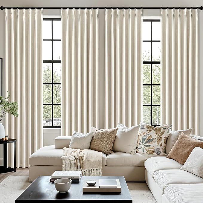 MIULEE Linen Pinch Pleated 100% Blackout Linen Curtains 40x90 Inches | Room - Image 7
