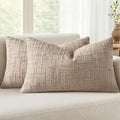MIULEE Chenille Textured Lumbar Throw Pillow Covers Oatmeal 12x20 Set of 2 | by MIULEE