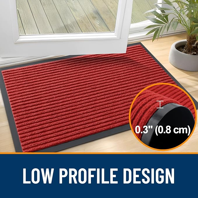 OLANLY Front Door Mat 59x34, Waterproof Heavy-Duty Indoor Outdoor Doormat | Red - Image 4