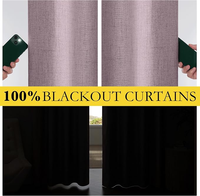 NICETOWN Chaise Mauve Vintage Linen 100% Blackout Curtains - Image 4