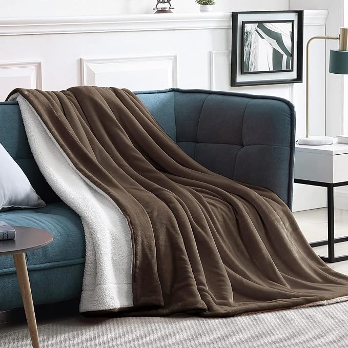 Walensee Sherpa Fleece Blanket (King Size 108”x90” Brown) Plush Throw Fuzzy Super Soft Reversible Microfiber Flannel Blankets for Couch, Bed, Sofa Ultra Luxurious Warm and Cozy for All Seasons