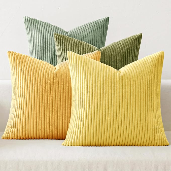 MIULEE Soft Corduroy Decorative Throw Pillow Covers Yellow Green 18x18 | Set of by MIULEE