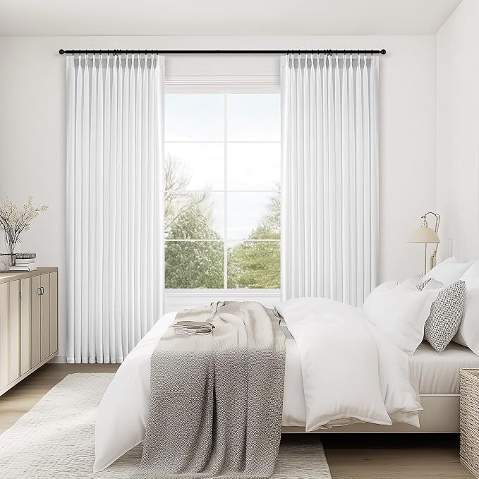 Topfinel Home Beige White Pinch Pleated Semi Sheer Curtains Textured Linen - Image 2