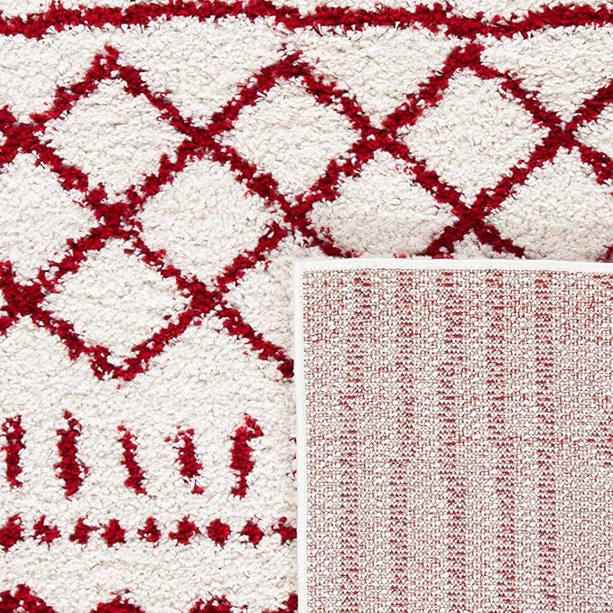 SAFAVIEH Arizona Shag Collection Area Rug - 5'1" x 7'6", Ivory & Red, Moroccan Design, Non-Shedding & Easy Care, 1.6-inch Thick Ideal for High Traffic Areas in Living Room, Bedroom (ASG741P)