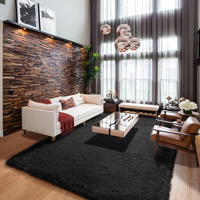 Black 6x9 Area Rugs for Living Room Bedroom, Large Fluffy Soft Plush Floor Big - Image 9