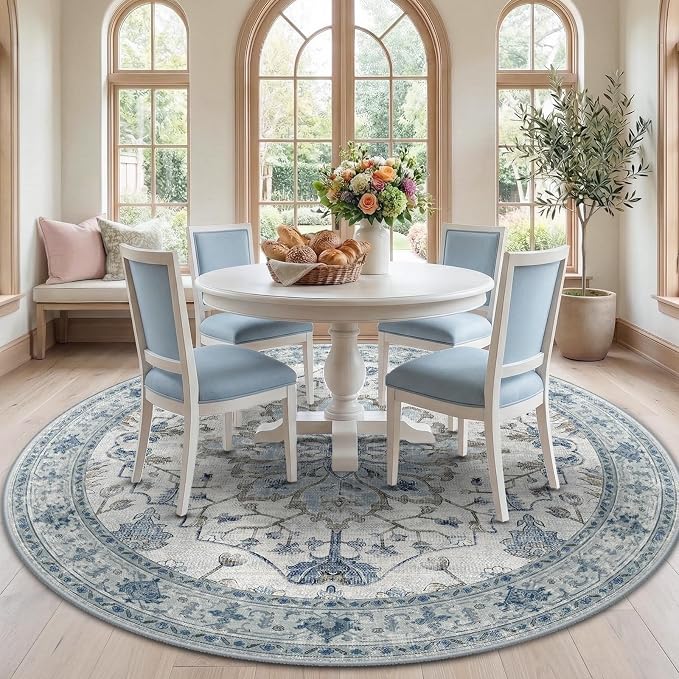 RELEANY Washable Area Rug, Round 7ft, Water Repellent, Pet Friendly, Vintage by RELEANY