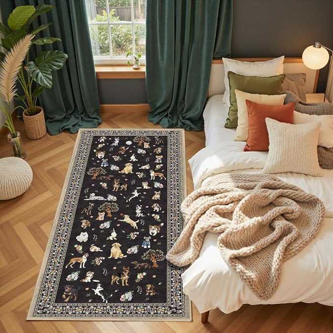 Black Hallway Runner Rug 2x5 for Bedroom Kitchen | Ultra-Thin; Boho Style; Low - Image 2