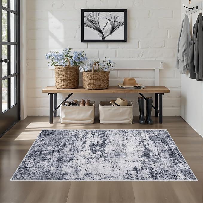 Area Rug Living Room: 3x5 Modern Washable Indoor Soft Carpet Grey | - Image 3