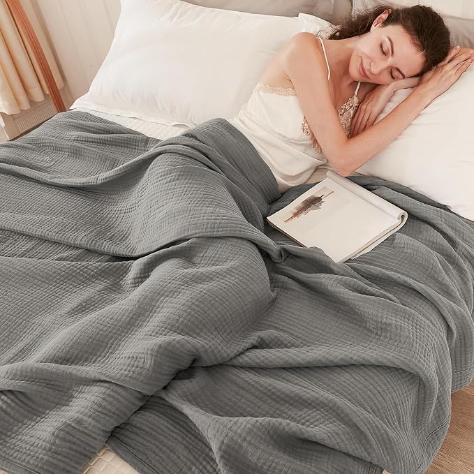 EMME Muslin Blankets for Adults Throw Blanket for Couch Breathable Gauze Soft - Image 4