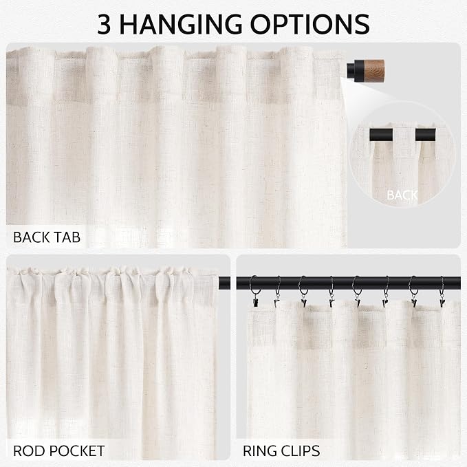 Ivory White Linen Curtains 63 Inches Long - Image 2