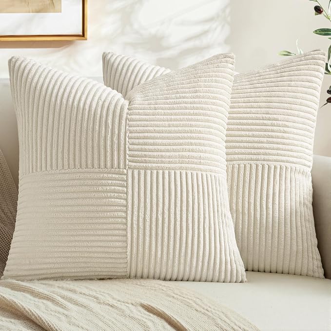 MIULEE Cream White Decorative Euro Sham Pillow Covers 24x24 Inch 2 Pack | Beige by MIULEE