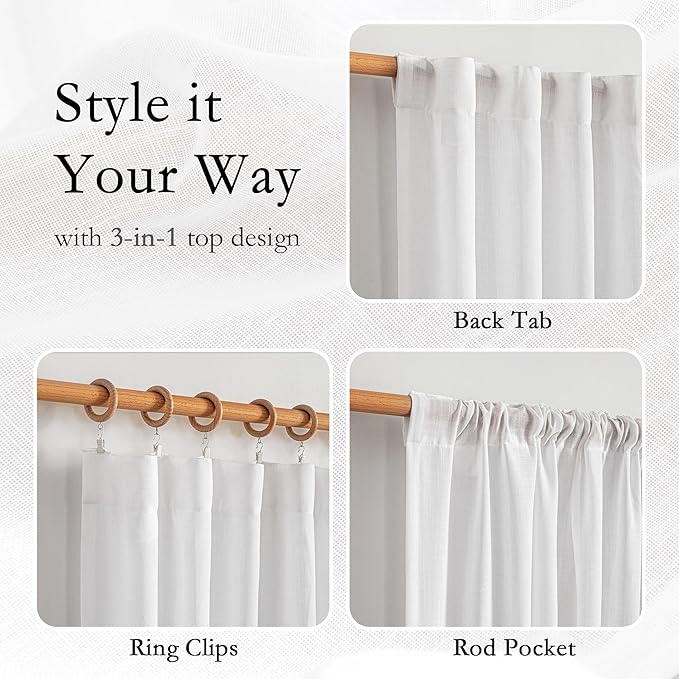 MYSKY HOME White Sheer Curtains 63 inch Length - Image 4