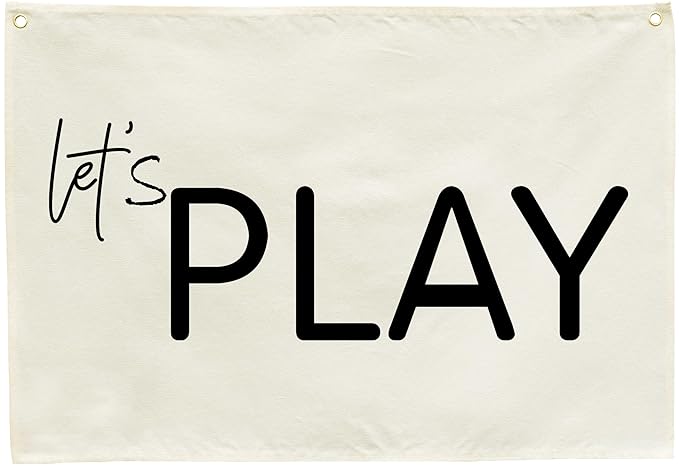 Let's Play-Playroom Rectangular Canvas Banner Flag Poster Wall Sign Decor for Boy Girl Kids Teen,Nursery Playroom Homeschool Baby Room Bedroom Home Dorm Decor-Baby Shower Birthday Christmas Gift