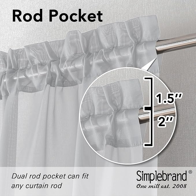 Simplebrand Light Grey Sheer Curtains 90 Inches Long 2 Panels, Light Filtering - Image 5