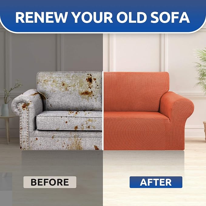 Loveseat Couch Cover, 2 Cushion Couch Slipcover, Pureed Pumpkin | 1-Piece - Image 7