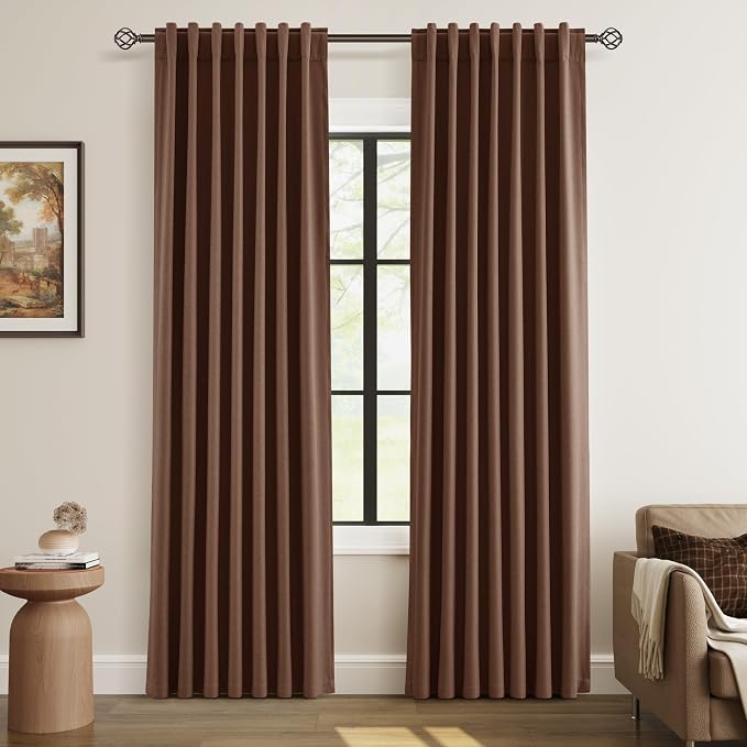 Rustic Brown 100% Blackout Linen Curtains 84 Inch Length 2 Panels Set by Guken