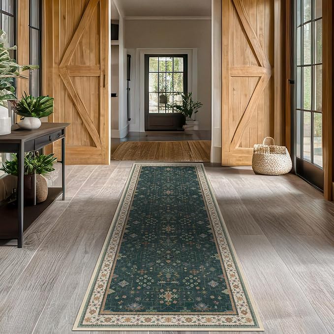 Dark Green Hallway Runner Rug 12 ft Long - Image 4