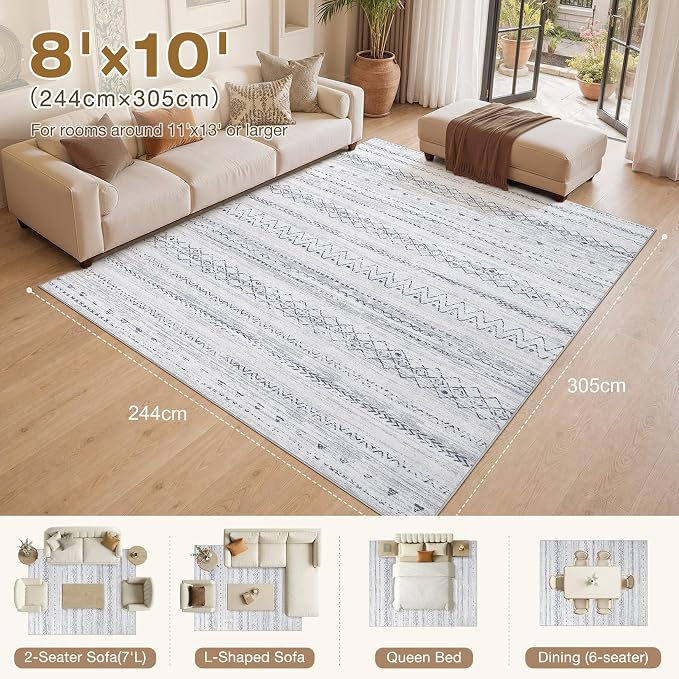 cotiled Boho 8x10 Area Rugs for Living Room: Large Moroccan Washable Rug | - Image 8