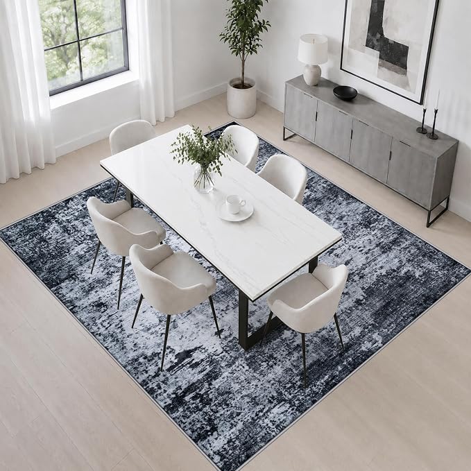Area Rug Living Room: 4x4 Modern Washable Indoor Carpet Black | - Image 4